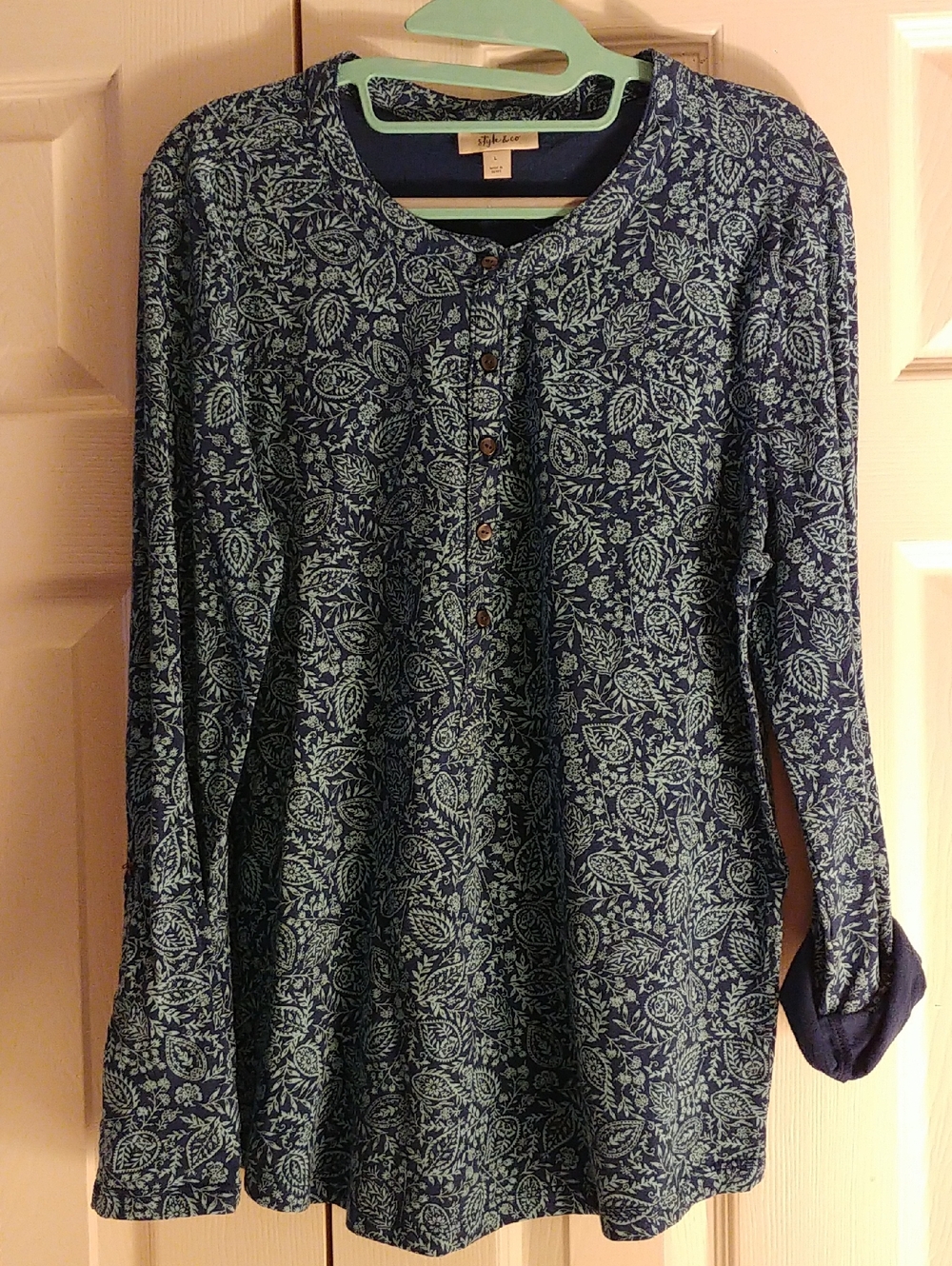 Style & Co. Blue Paisley Long-Sleeve Henley Top